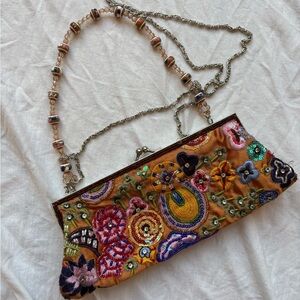 Vintage beaded sequined embellished Embroidered Floral orange shoulder bag